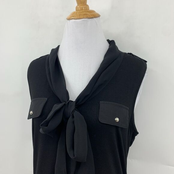 White House Black Market Blouse Womens M Medium Black Pussycat Bow Button Front - Picture 4 of 14